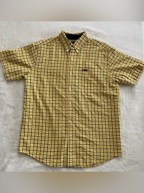 Chaps Yellow Plaid Casual Short Sleeve Button Down size L